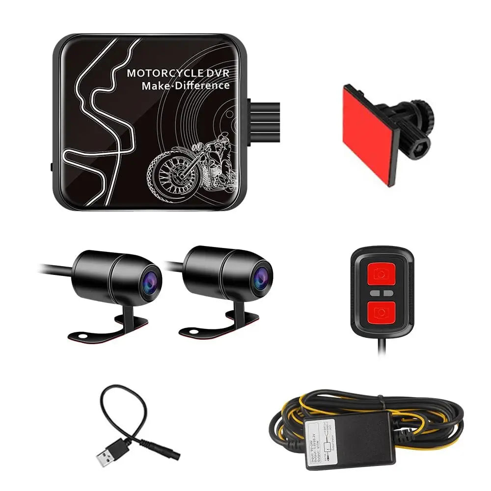 VSYSTO Motorcycle Dash Cam 1080P Dual Lens Video Camera, No Screen Motorbike Camera Front and Rear 130° Wide Angle Action Camera with WiFi Wired Control WDR Max 256GB
