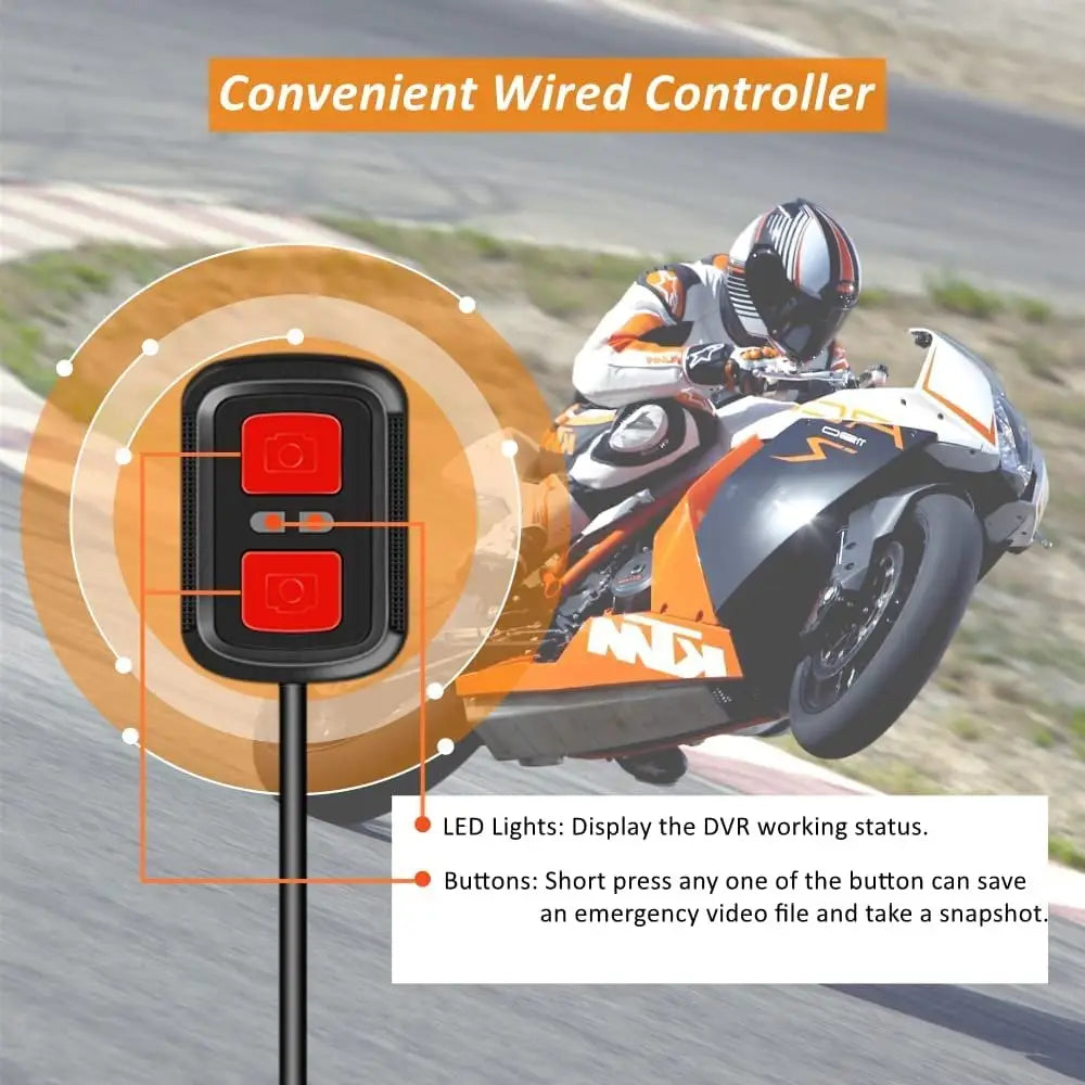 VSYSTO Motorcycle Dash Cam 1080P Dual Lens Video Camera, No Screen Motorbike Camera Front and Rear 130° Wide Angle Action Camera with WiFi Wired Control WDR Max 256GB