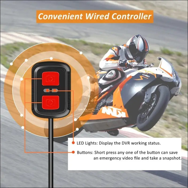 VSYSTO Motorcycle Dash Cam 1080P Dual Lens Video Camera, No Screen Motorbike Camera Front and Rear 130° Wide Angle Action Camera with WiFi Wired Control WDR Max 256GB