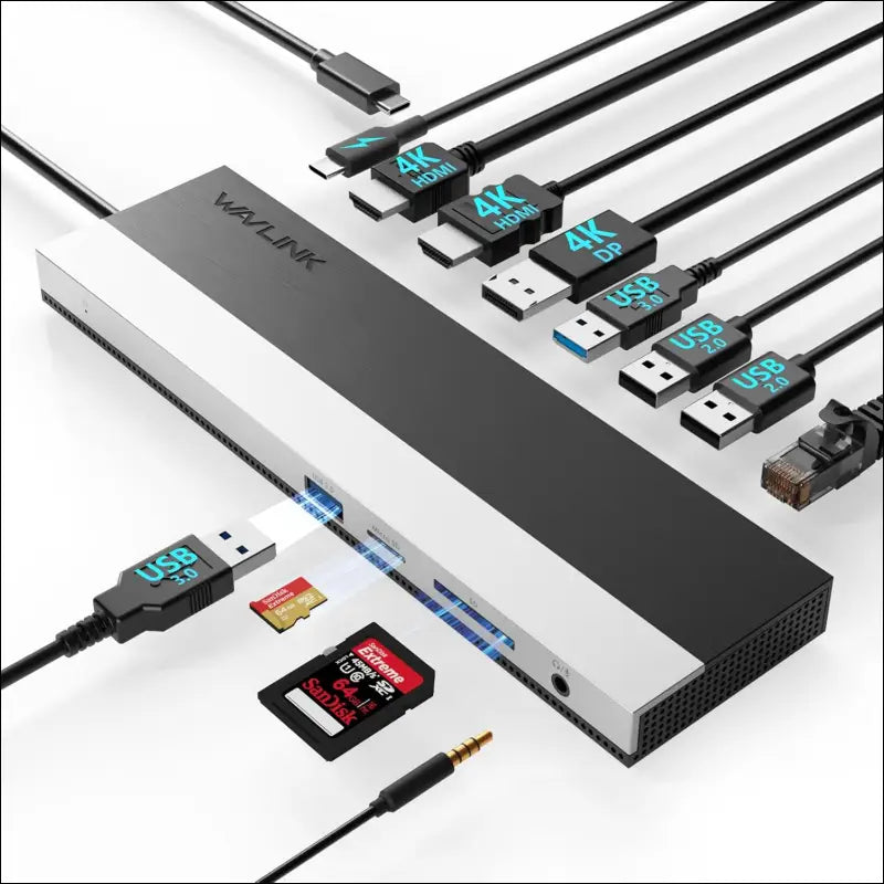WAVLINK 12-in-1 USB C Triple Display Docking Station Support 85W Charging for PC Max 4K@60Hz with DisplayPort HDMI PD