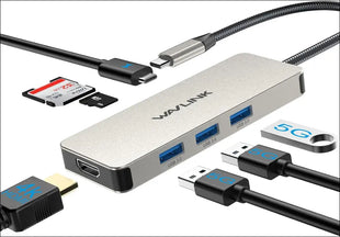 WAVLINK 7-in-1 USB C Dock, Multiport Adapter with 4K HDMI Output, 100W PD Input, 3 x 5Gbps USB3.1, SD/TF Card Reader, USB C Dongle for MacBook