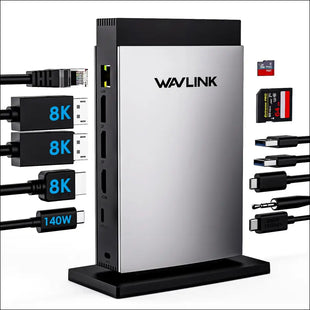 WAVLINK Laptop Docking Station 3 Monitors, 11 in 1 USB C Docking Station with PD3.1 140W Charging, 8K HDMI + Dual 8K Displayport, 5 USB-C/USB-A,