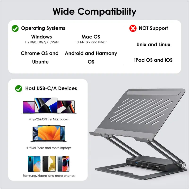 WAVLINK Laptop Docking Station Stand Dual Monitors 2K Laptop Stand with USB Ports for MacBook with PD100W HDMI DP