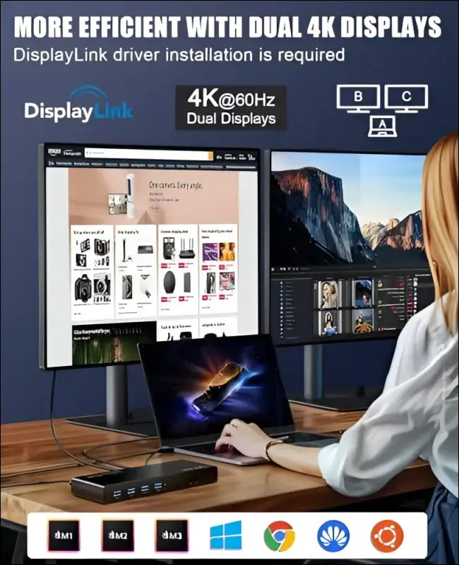 WAVLINK USB 3.0 and USB-C Dual 4K Display Universal Laptop Docking Station with DisplayPort and HDMI Docking Staion
