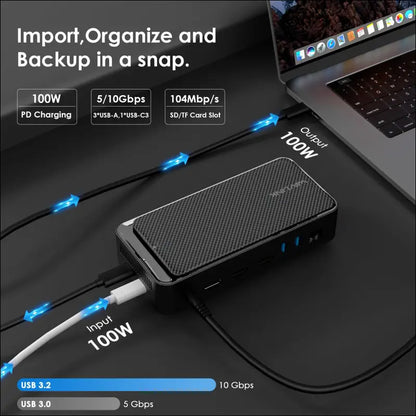 WAVLINK USB C Docking Station 3 Monitors 13 in 1 USB C Hub with 10Gbps M.2 PCIe/SATA SSD Enclosure Expands MacBook/Mac