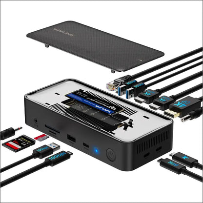 WAVLINK USB C Docking Station 3 Monitors 13 in 1 USB C Hub with 10Gbps M.2 PCIe/SATA SSD Enclosure Expands MacBook/Mac