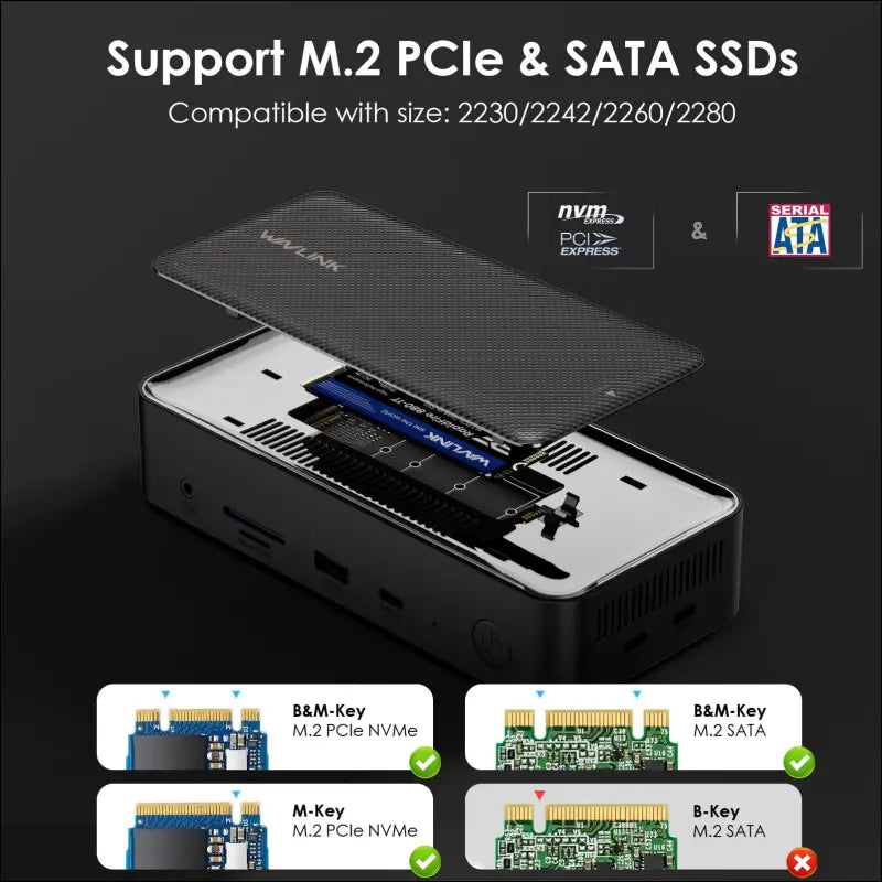 WAVLINK USB C Docking Station 3 Monitors 13 in 1 USB C Hub with 10Gbps M.2 PCIe/SATA SSD Enclosure Expands MacBook/Mac