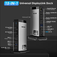 WAVLINK USB C Docking Station with 3 HDMI 15 in 1 Laptop Dock Triple Monitor 4K + Dual 2K 100W Charging for M1 M2 M3
