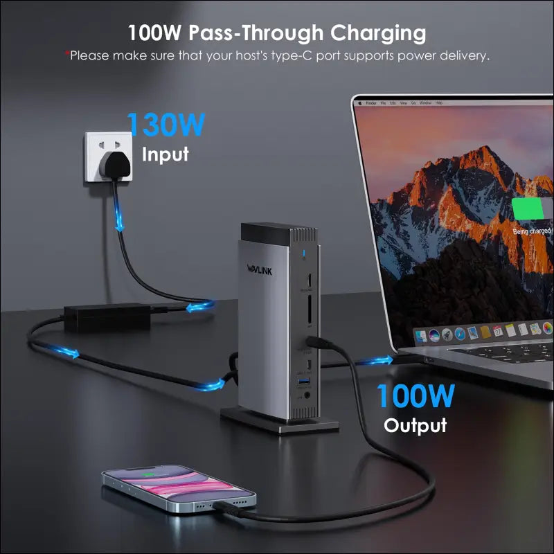 WAVLINK USB C Docking Station with 3 HDMI 15 in 1 Laptop Dock Triple Monitor 4K + Dual 2K 100W Charging for M1 M2 M3