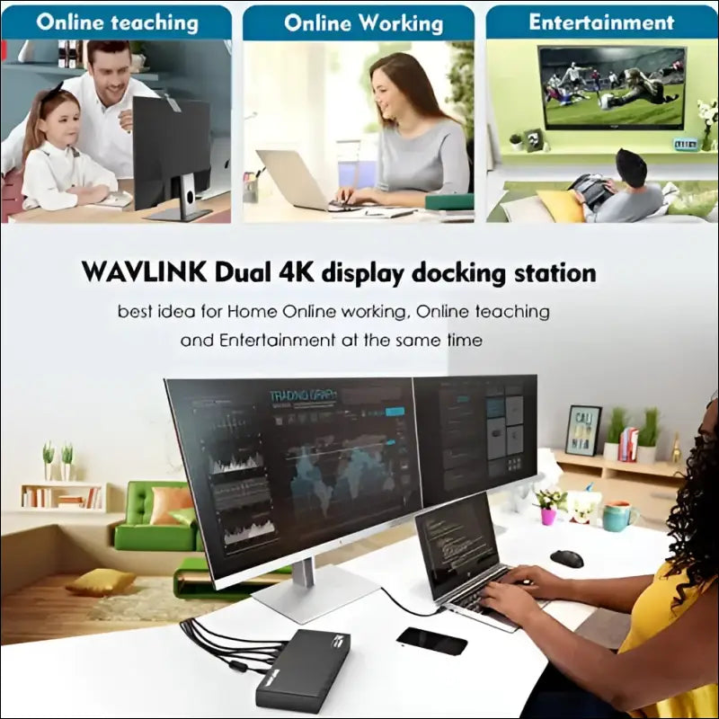 WAVLINK USB C Universal Laptop Docking Station Dual 4K@60Hz Display & 5K Single Video Display for Laptop and PCs