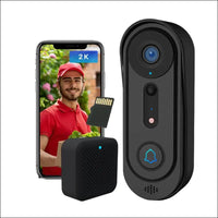 Wireless 2K Video Doorbell Camera Indoor/Outdoor, 2.4Ghz WiFi Video Doorbell Camera with 32GB Micro SD Card, Night Vision Door Camera with Human Detection, Two-Way Audio,...