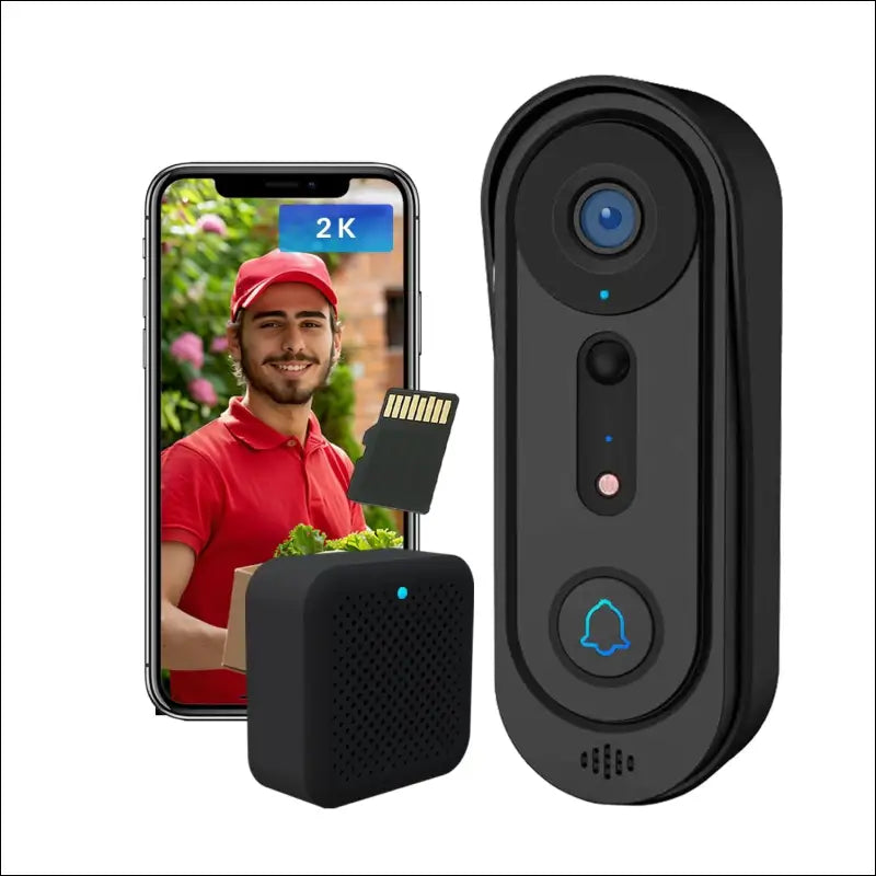Wireless 2K Video Doorbell Camera Indoor/Outdoor, 2.4Ghz WiFi Video Doorbell Camera with 32GB Micro SD Card, Night Vision Door Camera with Human Detection, Two-Way Audio,...