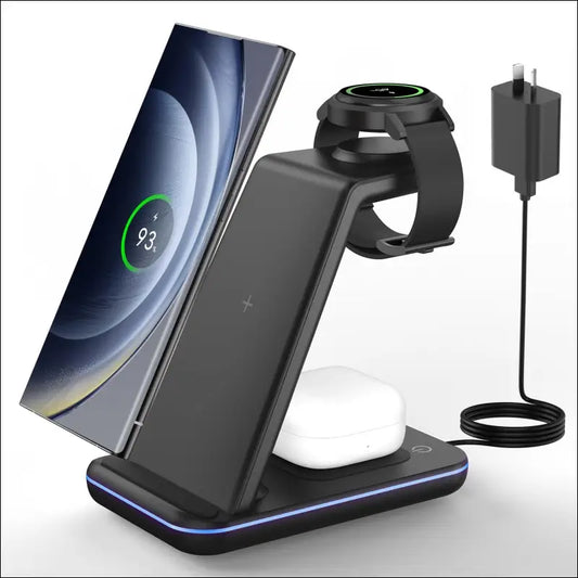 Wireless Charger for Samsung&Android: GEEKERA 3 in 1 Charging Station for Galaxy Watch7 Pro/4/3/Active2/1 - Phone Charger Stand for S24/S23 Ultra/S22/S21/S20/Note 20, Z...