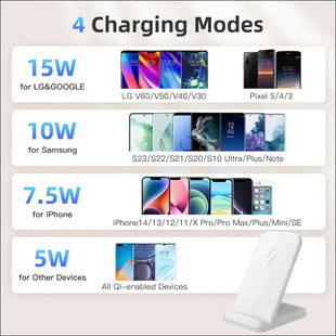 Wireless Charger, Zestiq 15 W Inductive Charging Station Mobile Phone Stand, Fast Wireless Charger for iPhone 15/14/13/12/11/XR/X/8, Samsung Galaxy S23/S22/S21, and Qi Certified...