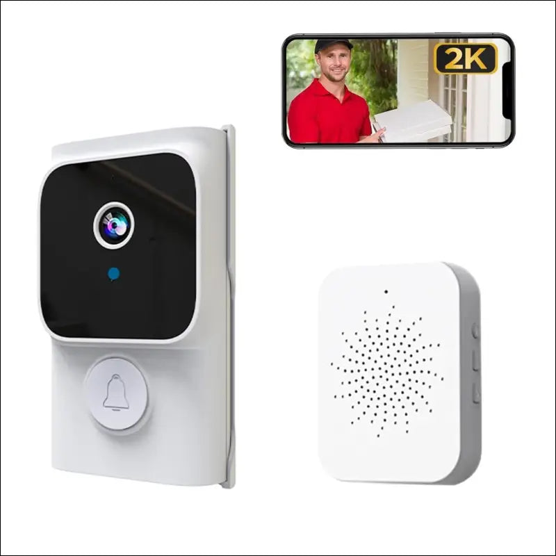 Wireless Doorbell Camera with Chime 2K HD, WiFi Video Doorbell Camera with Voice Changer, Motion Detector, Anti-Theft Device, Night Vision, 2-Way Audio (White)