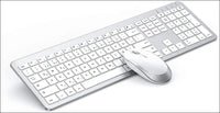 Wireless Keyboard Mouse Set, seenda Ultra-Thin Rechargeable Wireless Keyboard, Ergonomic Keyboard Mouse with Silicone Dust Cover for PC/Laptop/Smart TV, QWERTZ Layout, White and...