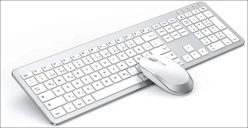 Wireless Keyboard Mouse Set, seenda Ultra-Thin Rechargeable Wireless Keyboard, Ergonomic Keyboard Mouse with Silicone Dust Cover for PC/Laptop/Smart TV, QWERTZ Layout, White and...