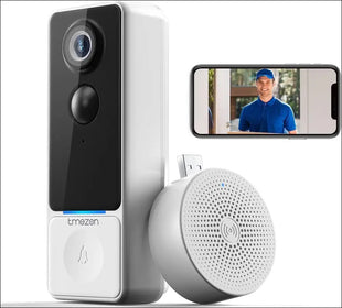 Wireless Video Doorbell Camera, TMEZON 1080P HD WiFi Doorbell Camera with Chime, Two-Way Audio, PIR Motion Detection, IP65 Waterproof, Night Vision,