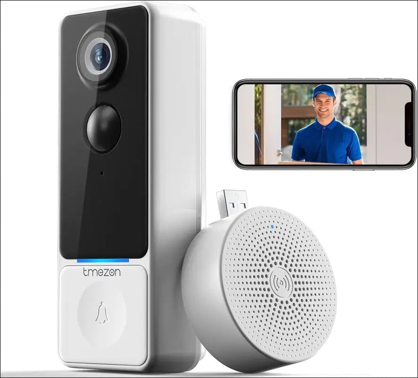 Wireless Video Doorbell Camera, TMEZON 1080P HD WiFi Doorbell Camera with Chime, Two-Way Audio, PIR Motion Detection, IP65 Waterproof, Night Vision, Cloud Storage, 2.4ghz...