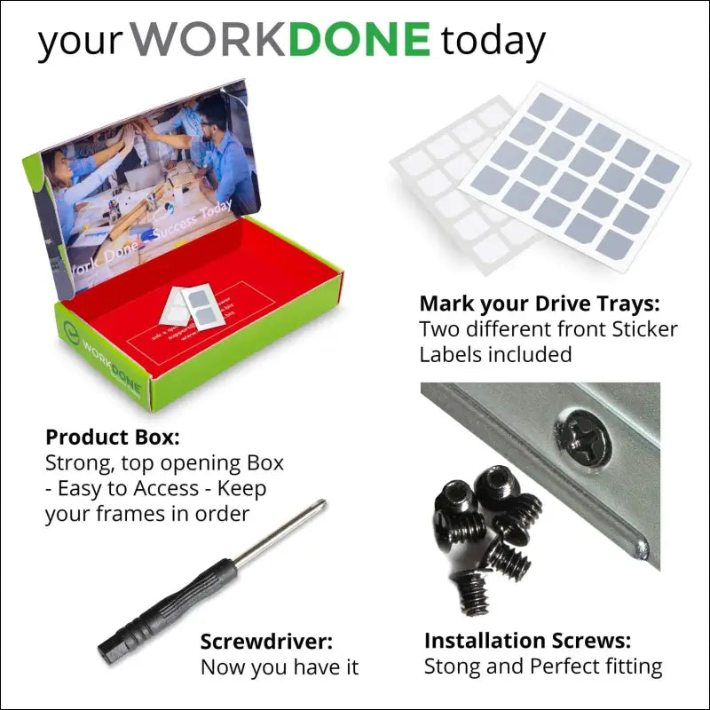 WORKDONE 12 Pack - 2.5" Drive Caddy - Compatible for Dell PowerEdge 14th Gen Servers R440 R640 R740 R740xd R840 R940 R6415 - DXD9H - Sticker - Installation Manual