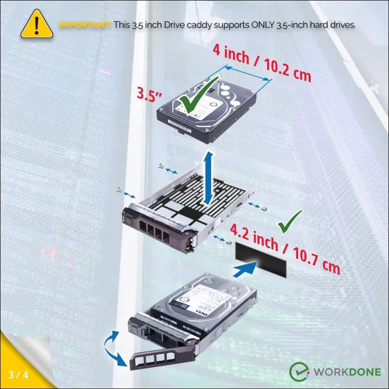 WORKDONE 12 Pack - 3.5" Hard Drive Caddy - Compatible for Dell PowerEdge Server 11-13th Gen - with Installation Manual - Front Sticker - Screwdriver - Strong Tray Screws