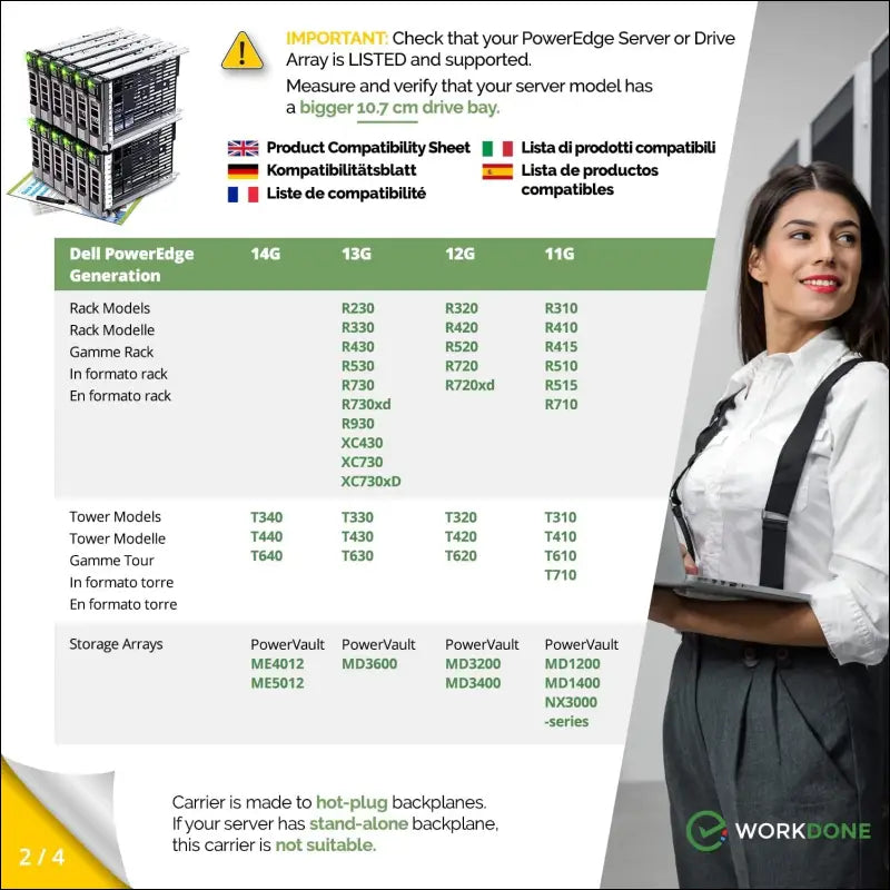 WORKDONE 12 Pack - 3.5" Hard Drive Caddy - Compatible for Dell PowerEdge Server 11-13th Gen - with Installation Manual - Front Sticker - Screwdriver - Strong Tray Screws