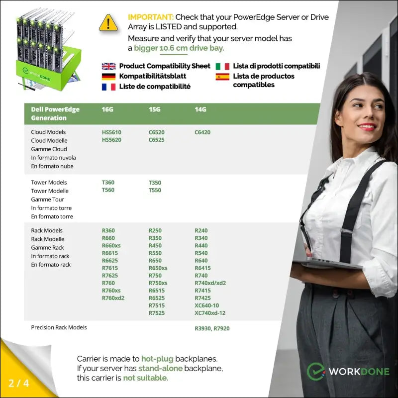 WORKDONE 12-Pack - 3.5" Hard Drive Caddy - Compatible for Dell PowerEdge Selected 14-15th Gen. Servers - with Detailed Setup Manual - Front Sticker Labels - Screwdriver - Strong...
