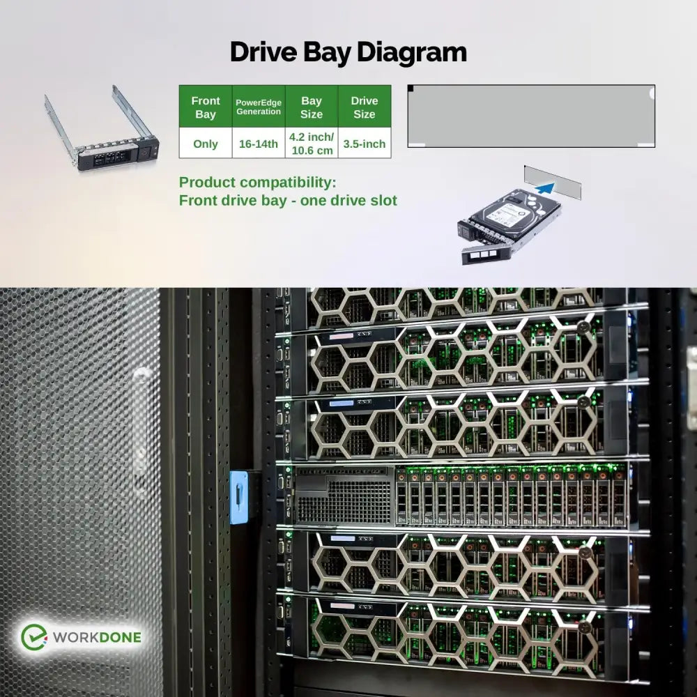 WorkDone 3.5" Hard Drive Caddy - Compatible for Dell PowerEdge Servers - 14th Gen R440 R540 R640 R740 R740xd2 R6415 R7425 and More - Bright LED Hot Swap SAS SATA Bracket Tray -...