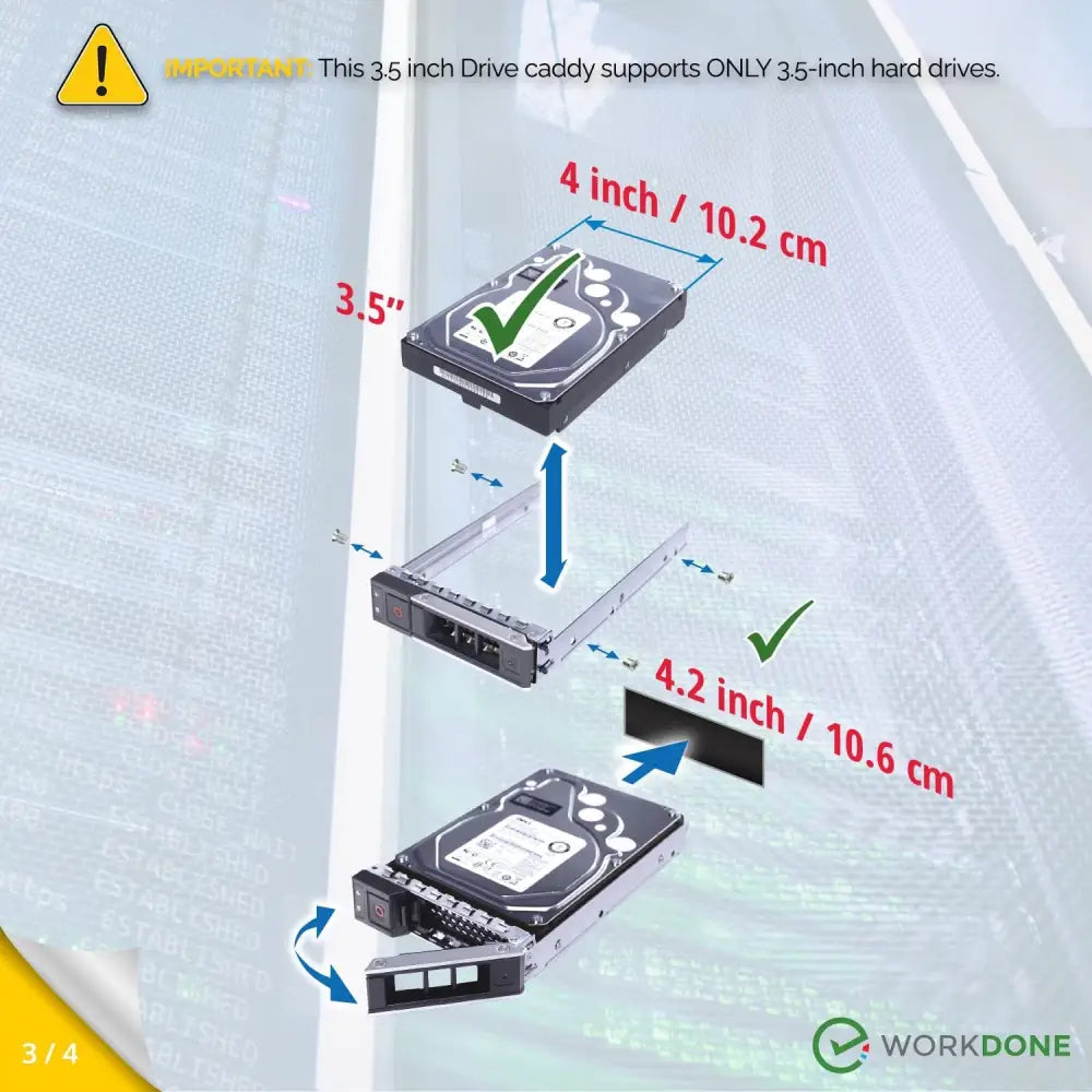 WorkDone 3.5" Hard Drive Caddy - Compatible for Dell PowerEdge Servers - 14th Gen R440 R540 R640 R740 R740xd2 R6415 R7425 and More - Bright LED Hot Swap SAS SATA Bracket Tray -...