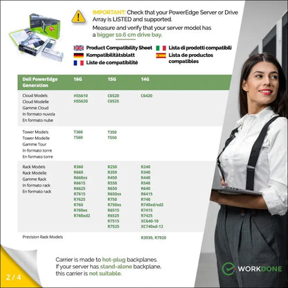 WORKDONE 3.5 Inch Drive Caddy with 2.5 Inch HDD Converter - Compatible with Dell PowerEdge Server Enclosure Hard Drive Frame for 14th Generation R740 R640 R540 R440 R340 R6415...