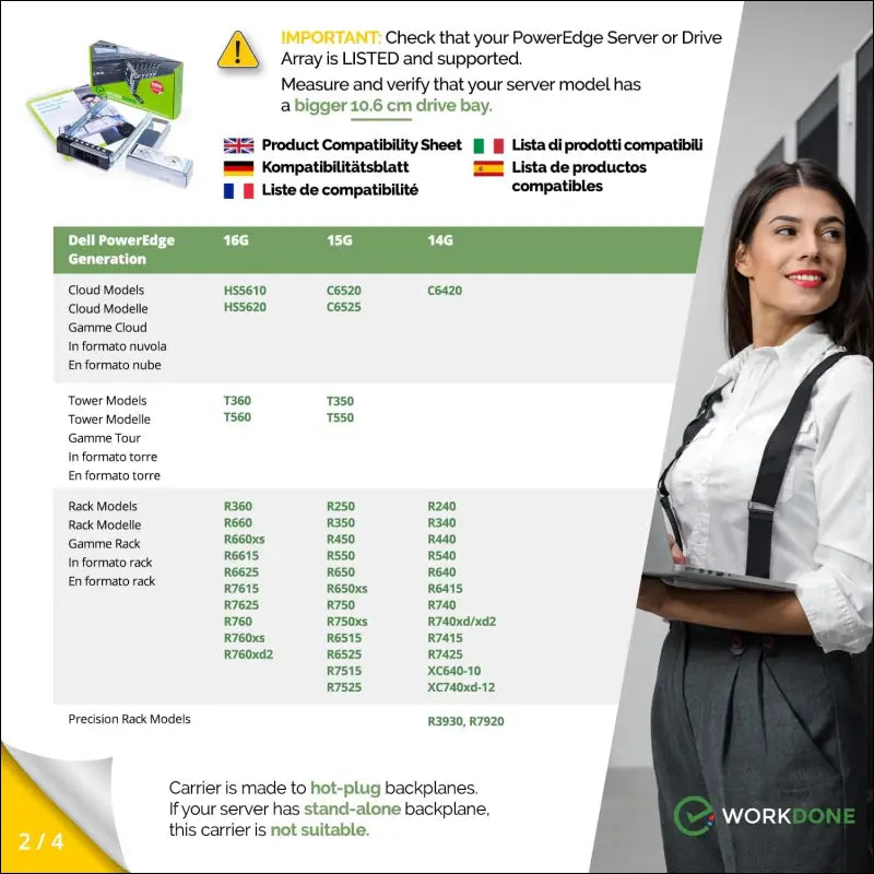 WORKDONE 3.5 Inch Drive Caddy with 2.5 Inch HDD Converter - Compatible with Dell PowerEdge Server Enclosure Hard Drive Frame for 14th Generation R740 R640 R540 R440 R340 R6415...