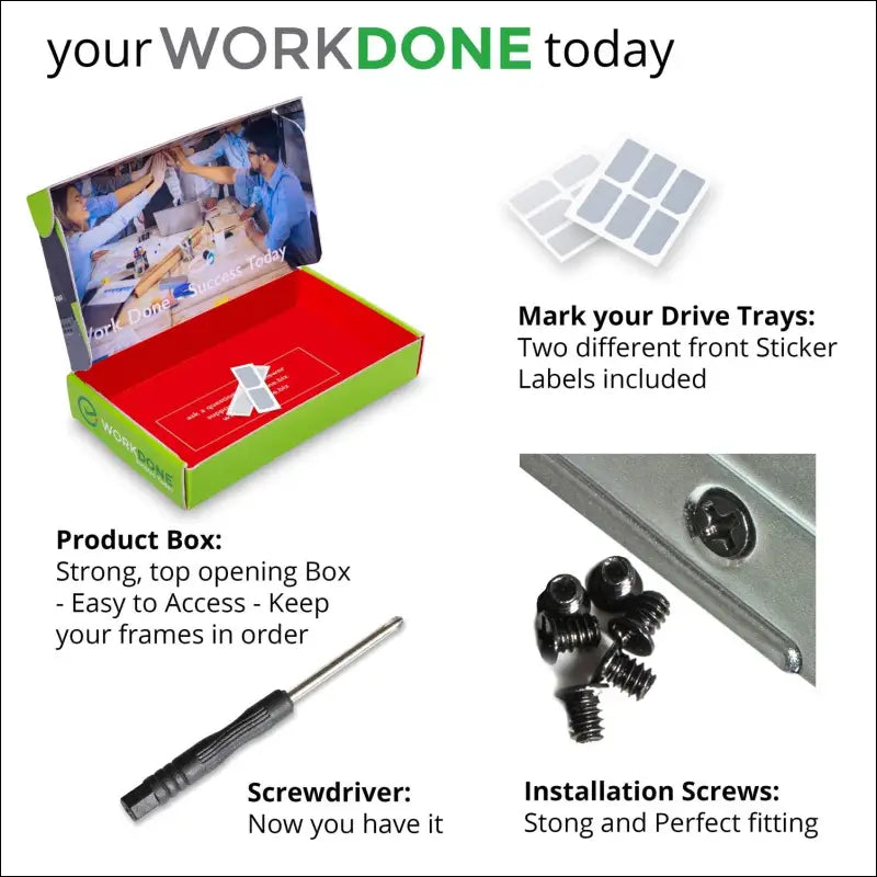 WorkDone 3 Pack - 3.5" Hard Drive Caddy with 2.5" Hard Drive Adapter - Compatible with Dell PowerEdge Server - Manual - Front Sticker - Screwdriver