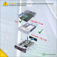 WorkDone 3 Pack - 3.5" Hard Drive Caddy with 2.5" Hard Drive Adapter - Compatible with Dell PowerEdge Server - Manual - Front Sticker - Screwdriver