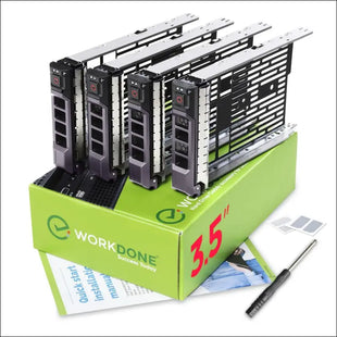 WORKDONE 4 Pack - 3.5" Hard Drive Caddy - Compatible with Dell PowerEdge Server - Manual - Front Sticker - Screwdriver - Screws for Hard Drive Tray