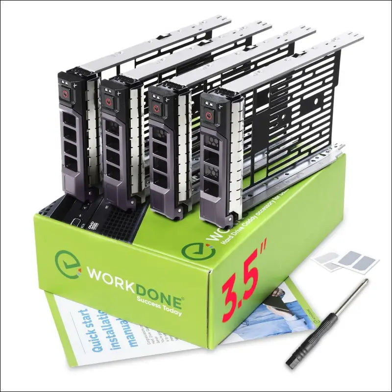 WORKDONE 4 Pack - 3.5" Hard Drive Caddy - Compatible with Dell PowerEdge Server - Manual - Front Sticker - Screwdriver - Screws for Hard Drive Tray