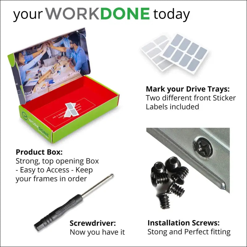 WORKDONE 4 Pack - 3.5" Hard Drive Caddy - Compatible with Dell PowerEdge Server - Manual - Front Sticker - Screwdriver - Screws for Hard Drive Tray