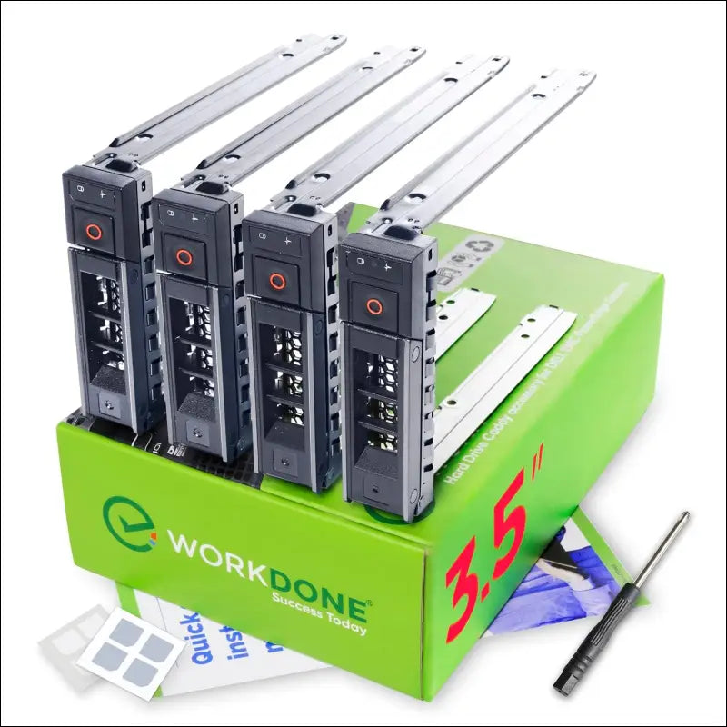 WORKDONE 4 Pack - 3.5" Hard Drive Caddy - Compatible with Dell PowerEdge Server - with Detailed Installation Manual - Front Sticker - Screwdriver