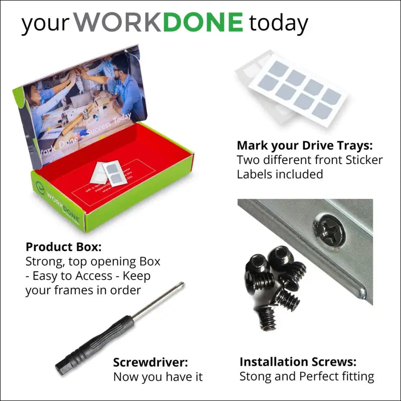 WORKDONE 4 Pack - 3.5" Hard Drive Caddy - Compatible with Dell PowerEdge Server - with Detailed Installation Manual - Front Sticker - Screwdriver