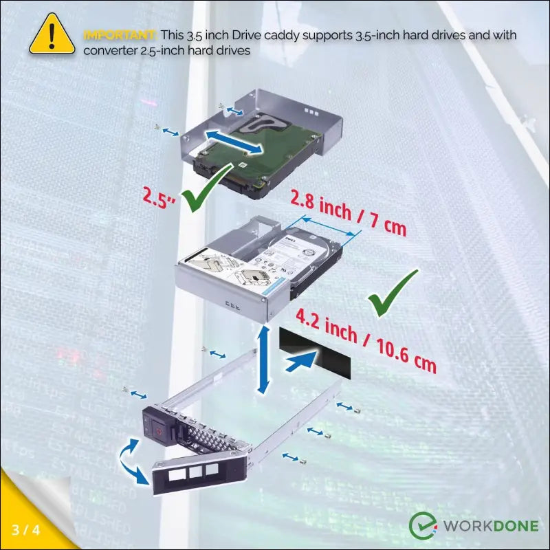 WORKDONE 6 Pack - 3.5" Hard Drive Caddy with 2.5" Hard Drive Adapter - Compatible with Dell PowerEdge Server 14th-15th Gen.- Manual - Sticker - Screwdriver - Strong Screws