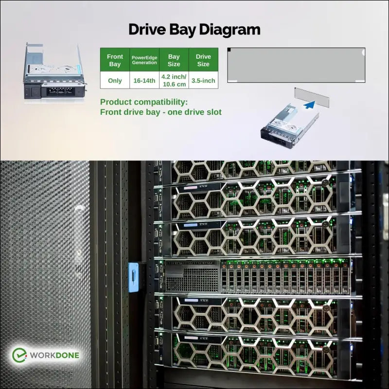 WORKDONE 6 Pack - 3.5" Hard Drive Caddy with 2.5" Hard Drive Adapter - Compatible with Dell PowerEdge Server 14th-15th Gen.- Manual - Sticker - Screwdriver - Strong Screws