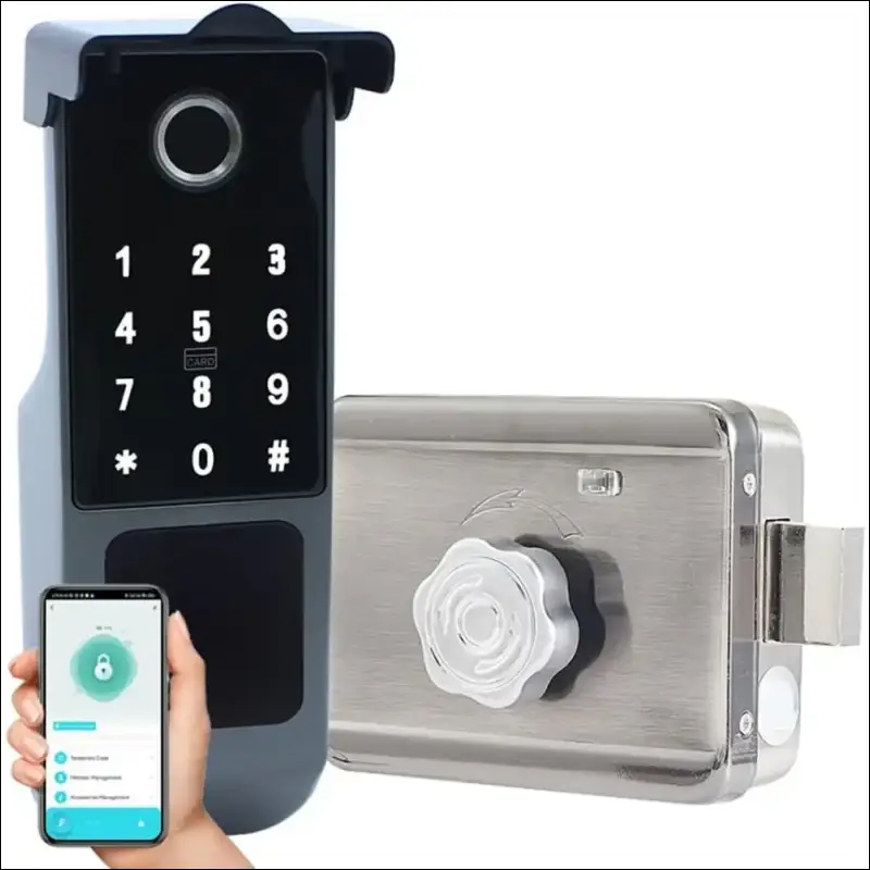 Xenocam Waterproof Outdoor Gate Smart Rim Smart Door Lock WiFi Fingerprint Smart Lock Support Password IC Card Key Wiring Digital Gate Access Control for Tuya