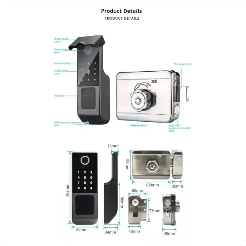 Xenocam Waterproof Outdoor Gate Smart Rim Smart Door Lock WiFi Fingerprint Smart Lock Support Password IC Card Key Wiring Digital Gate Access Control for Tuya