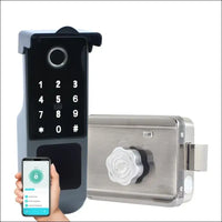 Xenocam Waterproof Outdoor Gate Smart Rim Smart Door Lock WiFi Fingerprint Smart Lock Support Password IC Card Key Wiring Digital Gate Access Control for Tuya