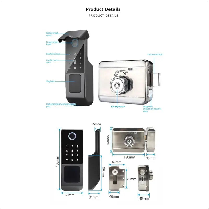 Xenocam Waterproof Outdoor Gate Smart Rim Smart Door Lock WiFi Fingerprint Smart Lock Support Password IC Card Key Wiring Digital Gate Access Control for Tuya