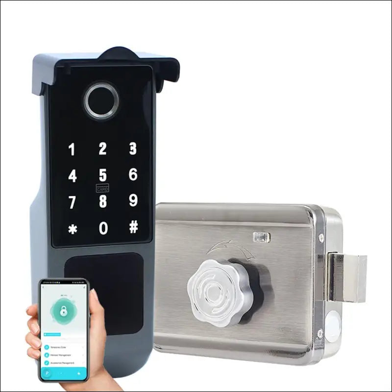 Xenocam Waterproof Outdoor Gate Smart Rim Smart Door Lock WiFi Fingerprint Smart Lock Support Password IC Card Key Wiring Digital Gate Access Control for Tuya