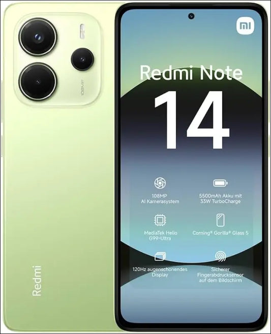 Xiaomi Redmi Note 14 Smartphone, 8+256GB, Green, 108MP AI Camera System, 5500mAh Battery, 120Hz Eye-Care Display, AI Features (no Charger Included)