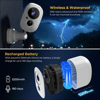 XNY Tuya Surveillance Camera Outdoor/Indoor Battery with 32GB SD Card, IP65 Waterproof, 2.4G WLAN Surveillance Camera with Motion Detection, 2-Way Audio, Night Vision