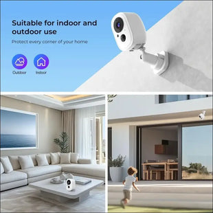 XNY Tuya Surveillance Camera Outdoor/Indoor Battery with 32GB SD Card, IP65 Waterproof, 2.4G WLAN Surveillance Camera with Motion Detection, 2-Way Audio, Night Vision