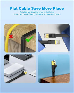 Yauhody CAT 8 Ethernet Cable, 0.5m 5 Pack High Speed 40Gbps 2000MHz SFTP Flat CAT8 Internet Network Cable with Gold Plated RJ45 Connector for Gaming,