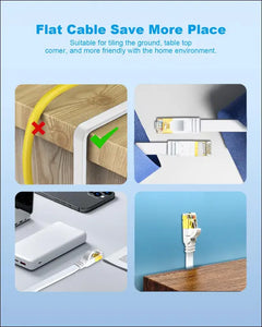 Yauhody CAT 8 Ethernet Cable 2m 5 Pack High Speed 40Gbps 2000MHz SFTP Flat Internet Network Cable with Gold Plated RJ45